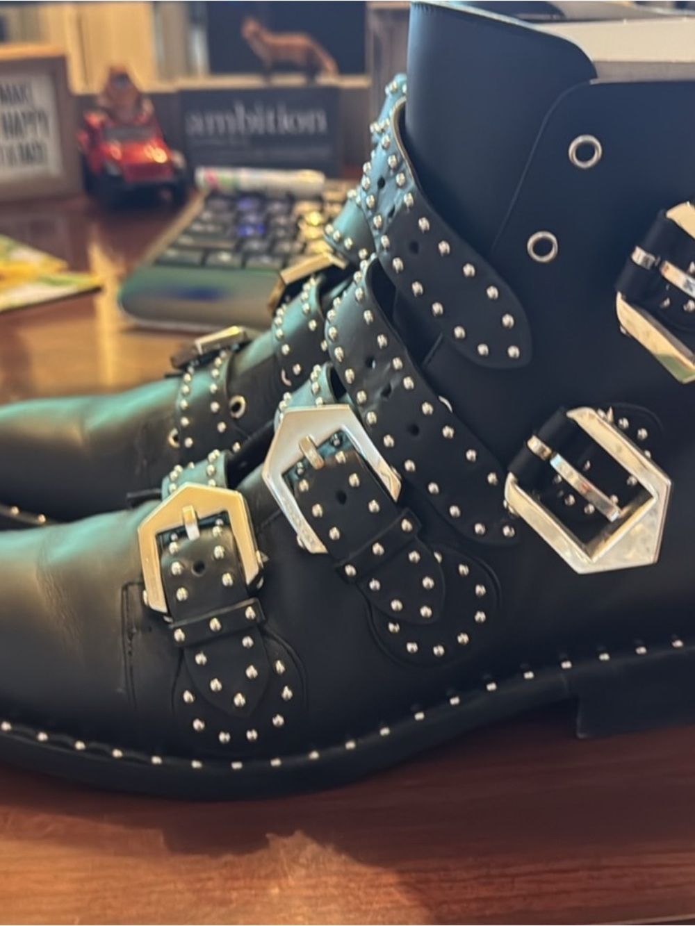 Givenchy Black Ankle Boots with Silver Buckles - Picture 2 of 8